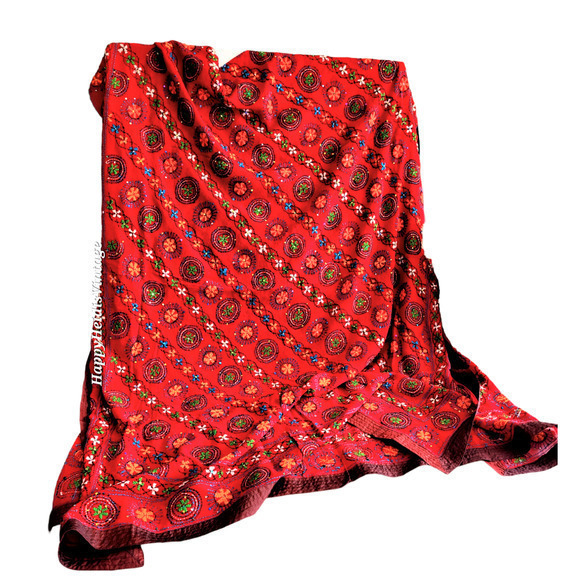 Vintage Embroidered Silk Beaded Sequin‎ Stars & Circles Saree Dupatta Formal - Picture 1 of 8